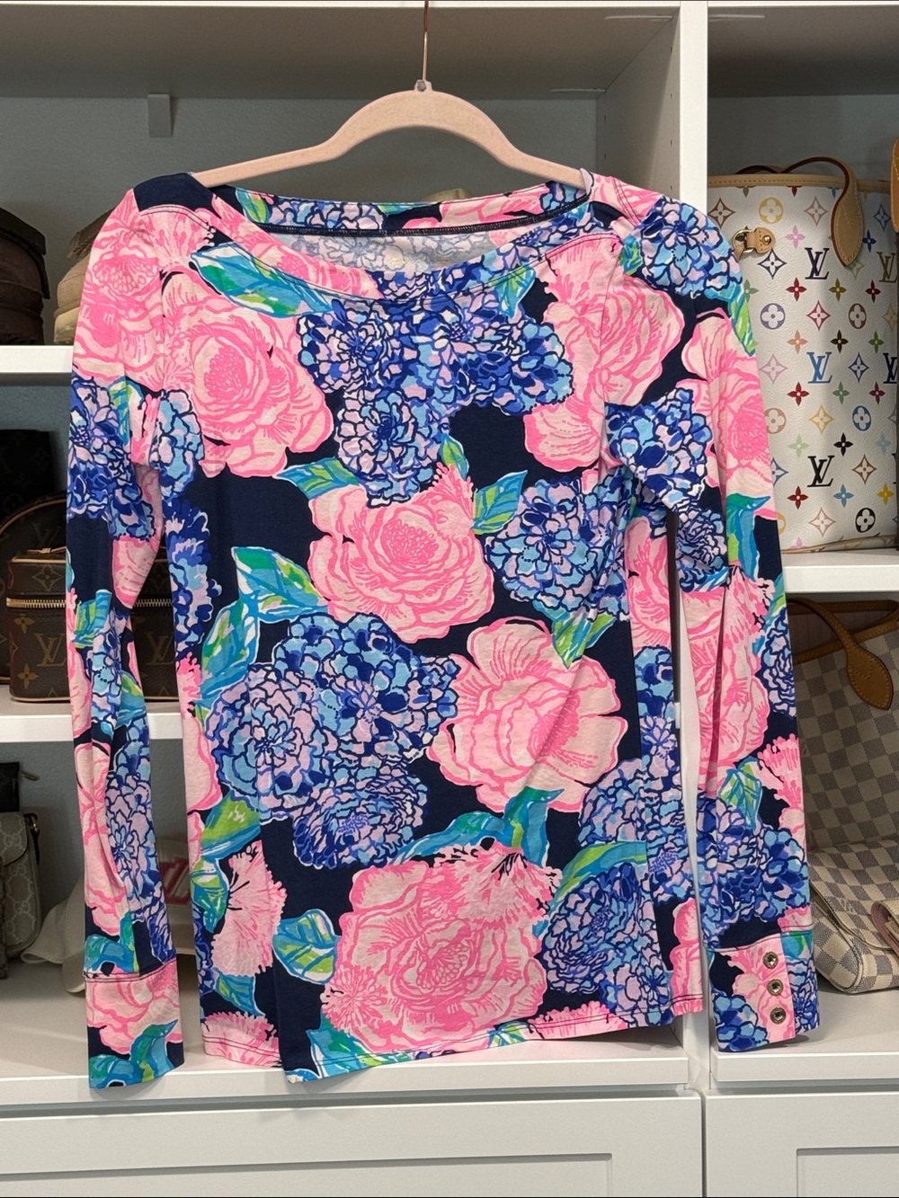 Lilly Pulitzer Aleah High Tide Navy Pink Blue Top